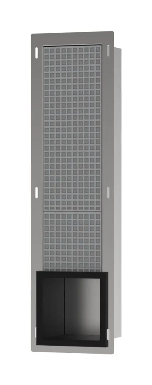 Wandmontierter Halter aus mattschwarzem Material mit Platz für mehrere Rollen Toilettenpapier, designed von Hansgrohe, mit Gitter- und geschlossenen Bereichen.